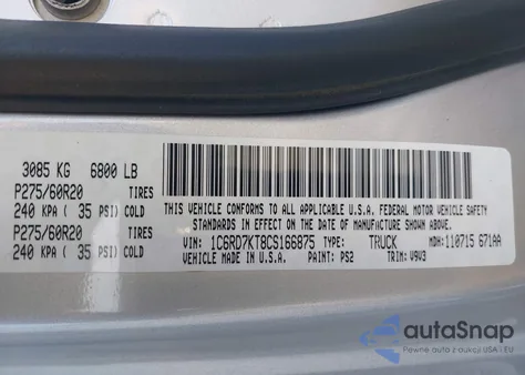 2012 Ram 1500 St из США, поврежденный, VIN 1C6RD7KT8CS166875